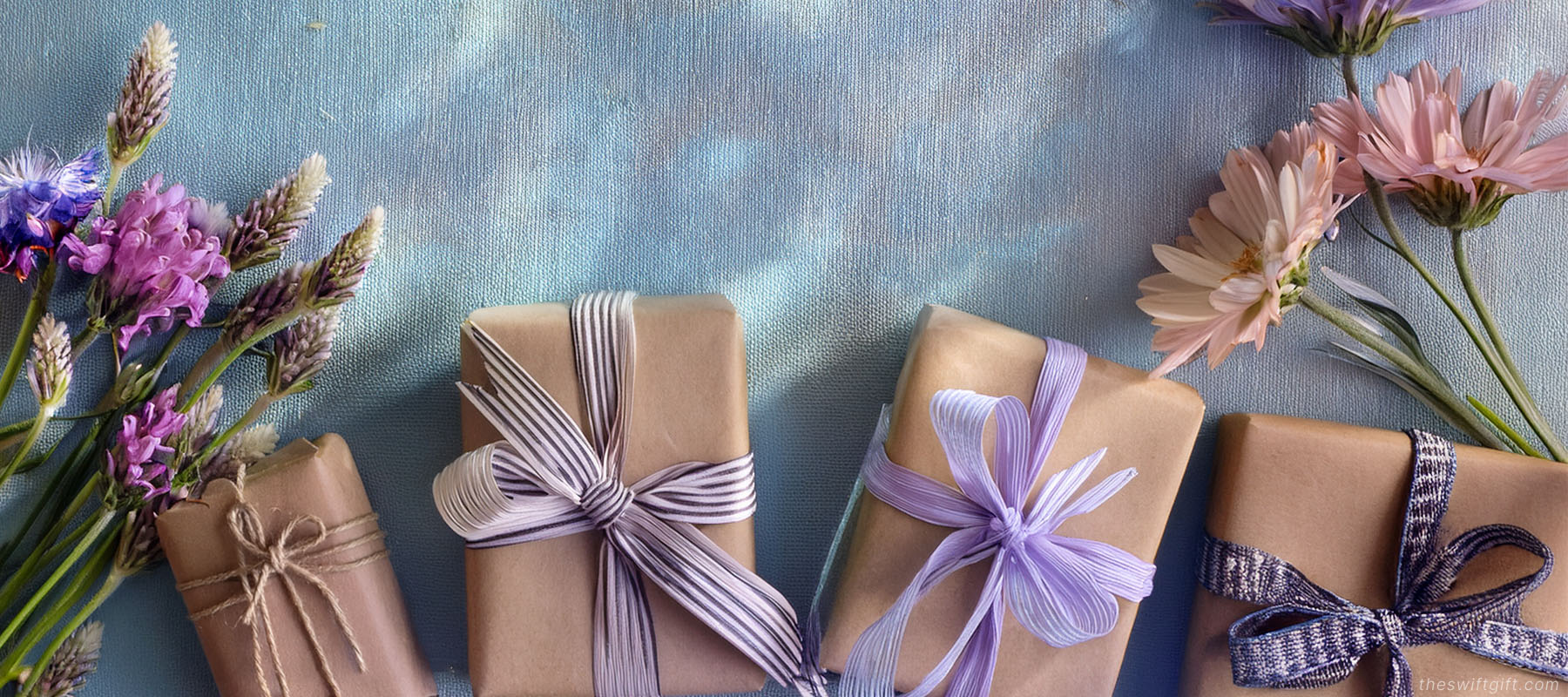 Thoughtfully wrapped gifts on a blue background