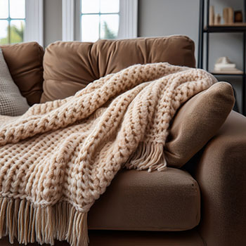 Soft throw blanket draped over couch in cozy living room